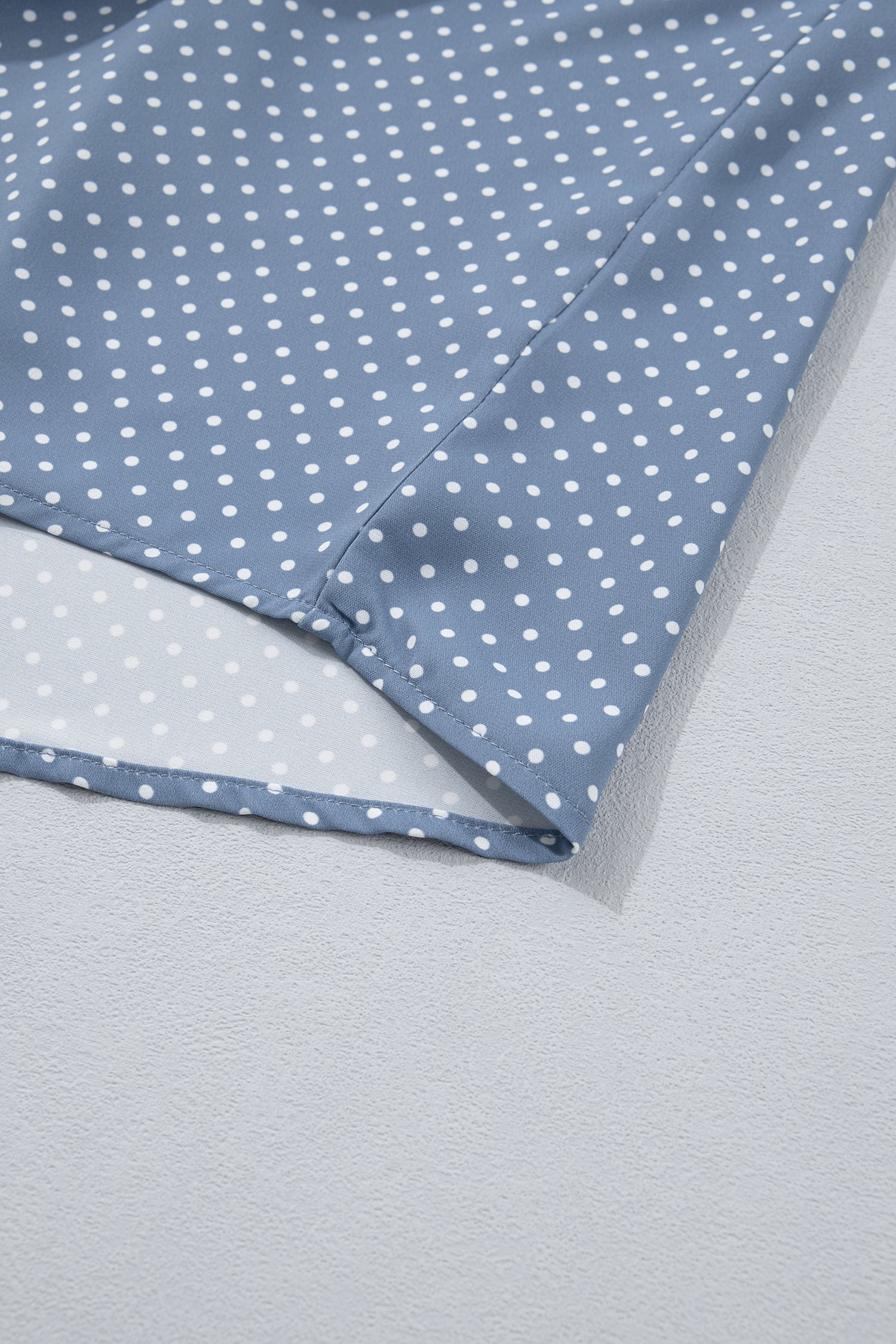 Sky Blue Dotted Print Cuffed Short Sleeve Shirt