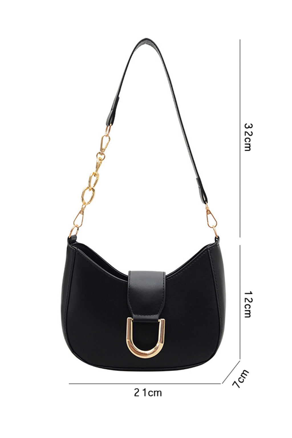 Black Gold Hardware PU Leather Single Shoulder Bag