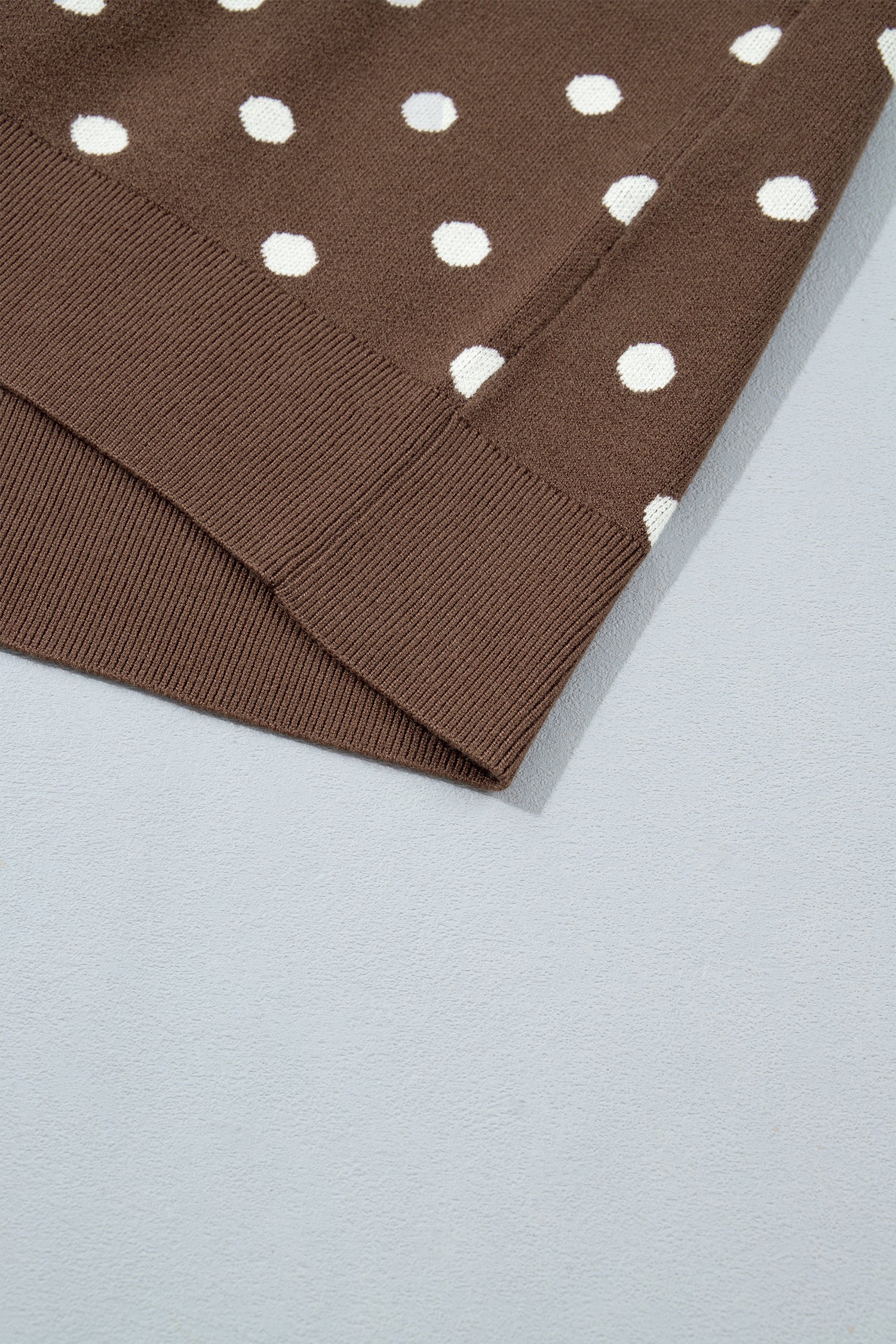 Brown Dolman Short Sleeve Round Neck Polka Dot Sweater