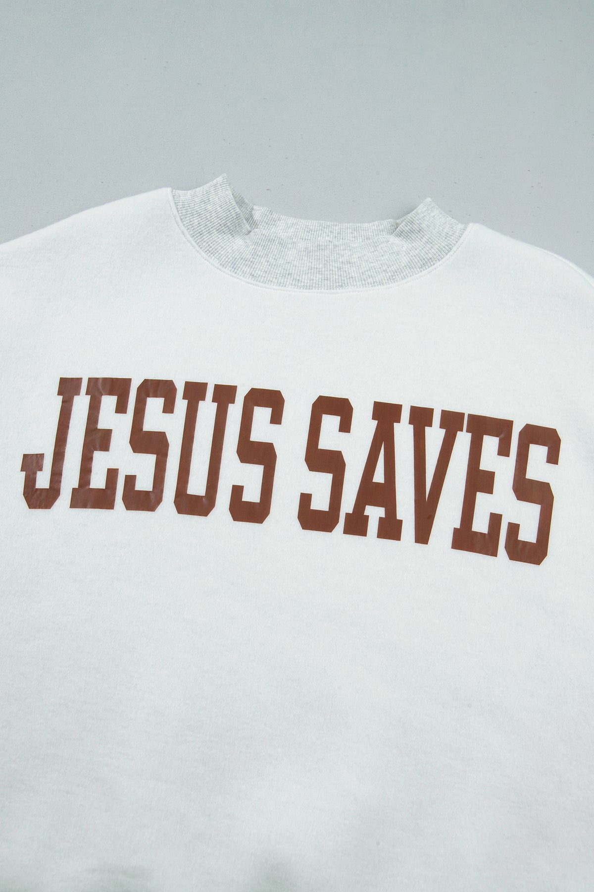Light Grey Reversible Christian Faith Print Mock Neck Pullover Sweatshirt