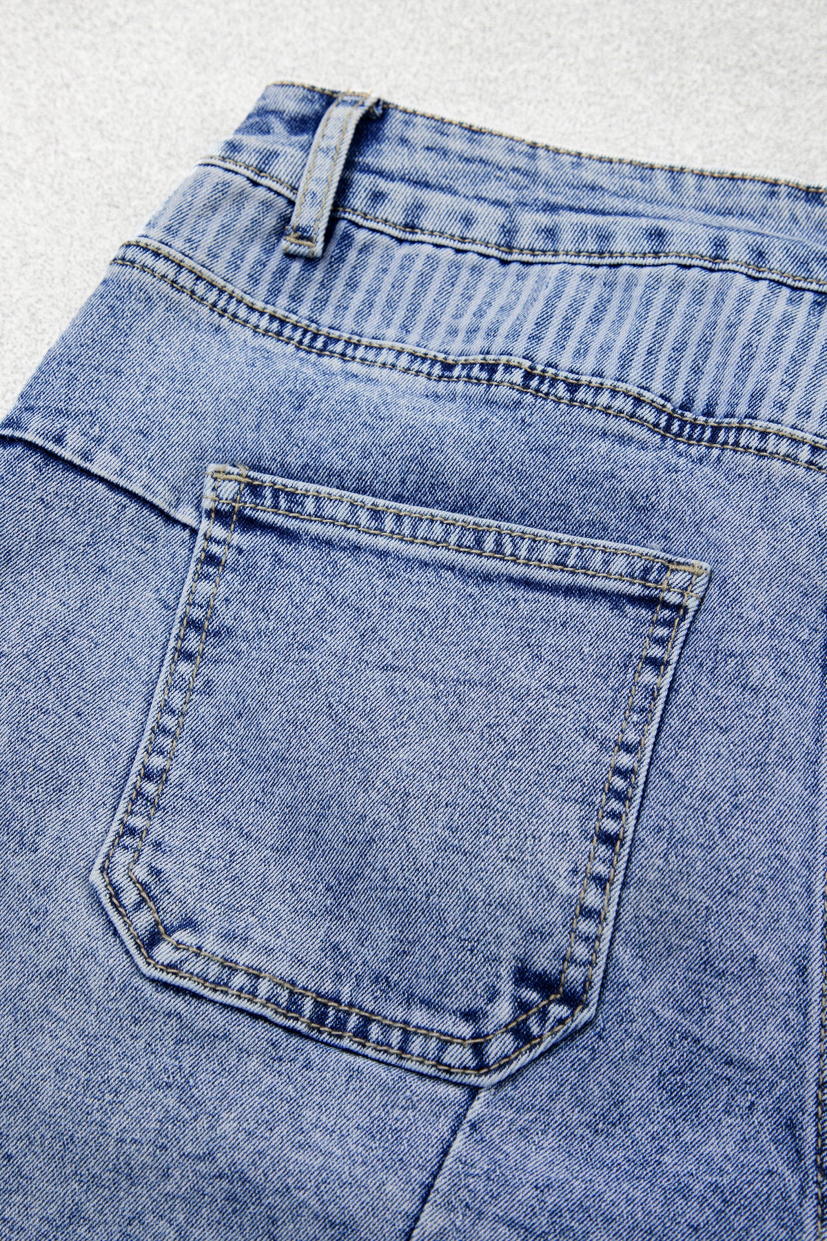 Sky Blue Striped Paisley Mixed Patchwork Raw Hem Denim Shorts