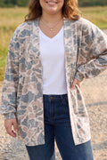 Multicolour Retro Camouflage Print Plus Size Open Tunic Cardigan