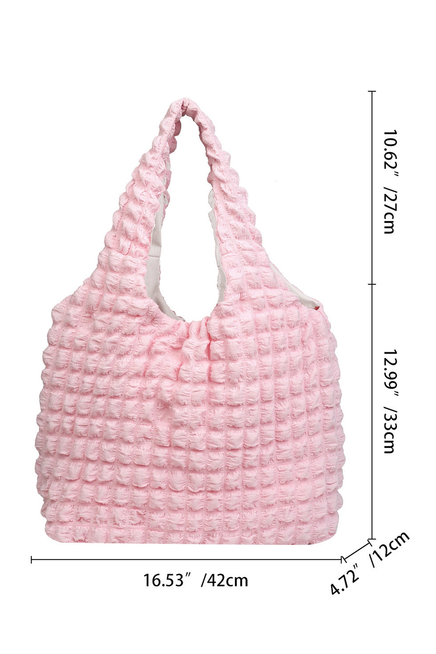 Pink Solid Color Puffy Textured Tote Bag