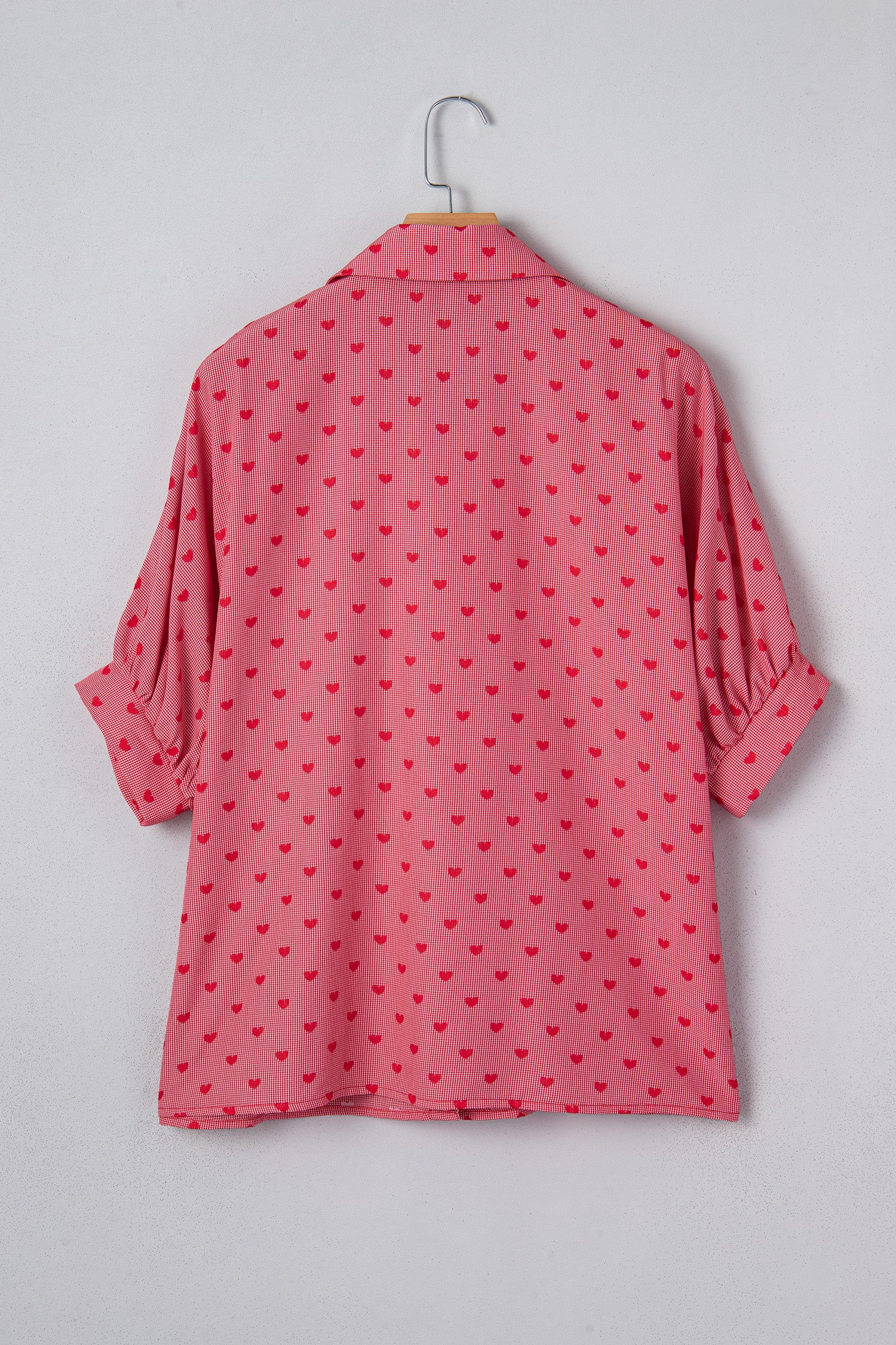 Red Heart Shape Print Half Sleeve Loose Valentine Shirt