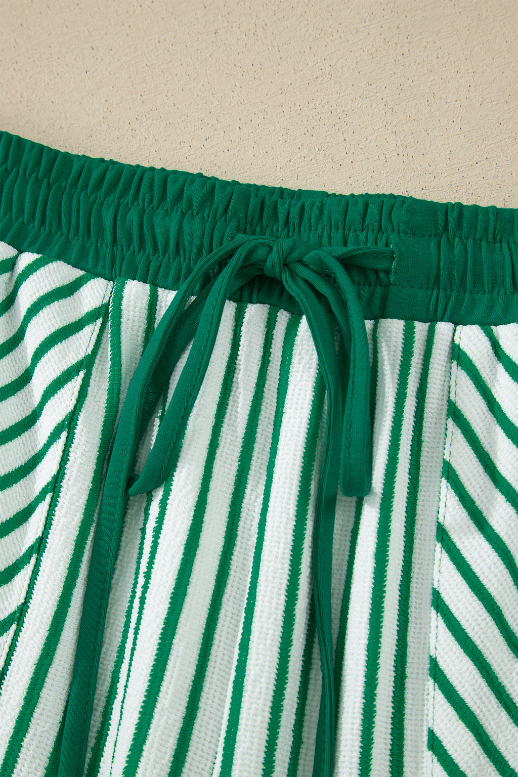 Green Stripe Crew Neck Tee Drawstring Waist Cropped Pants Set
