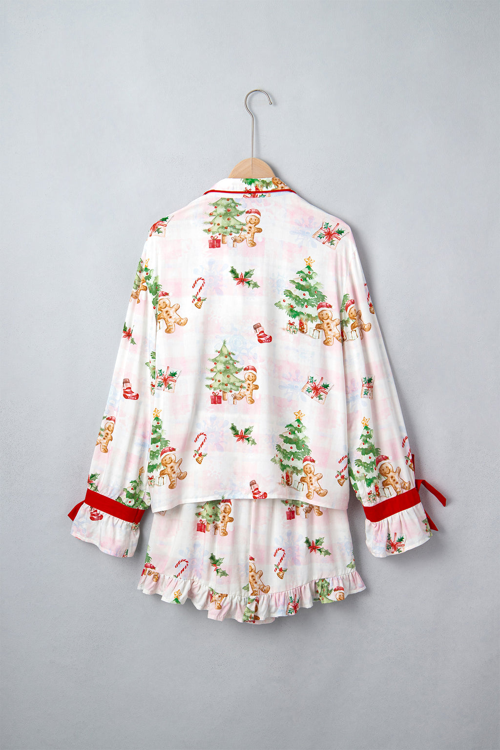 Pink Abstract Christmas Print Long Sleeve Two Piece Shift Lounge Set
