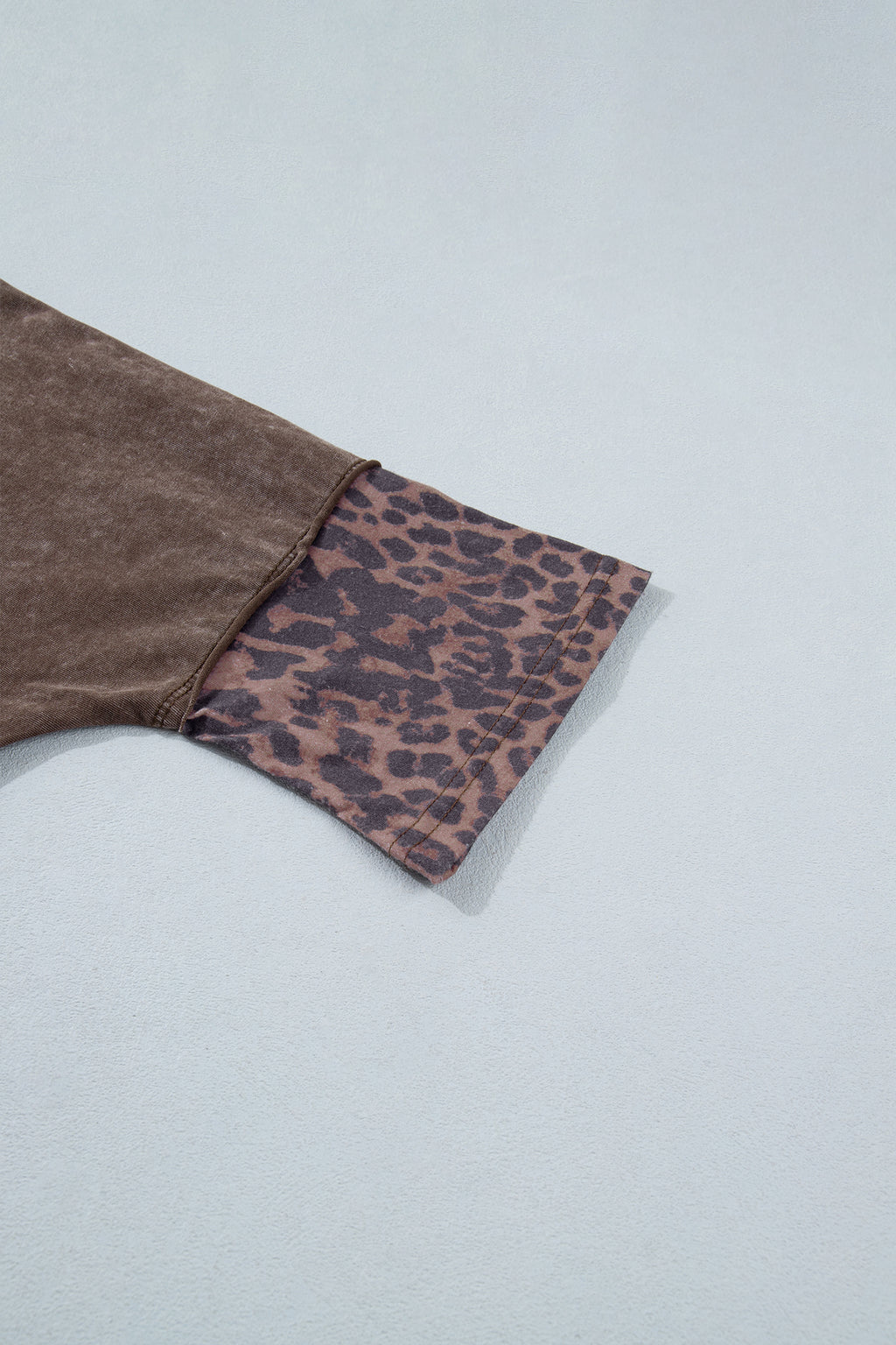 Coffee Mineral Wash Exposed Seam Leopard Star Patched T Shirt