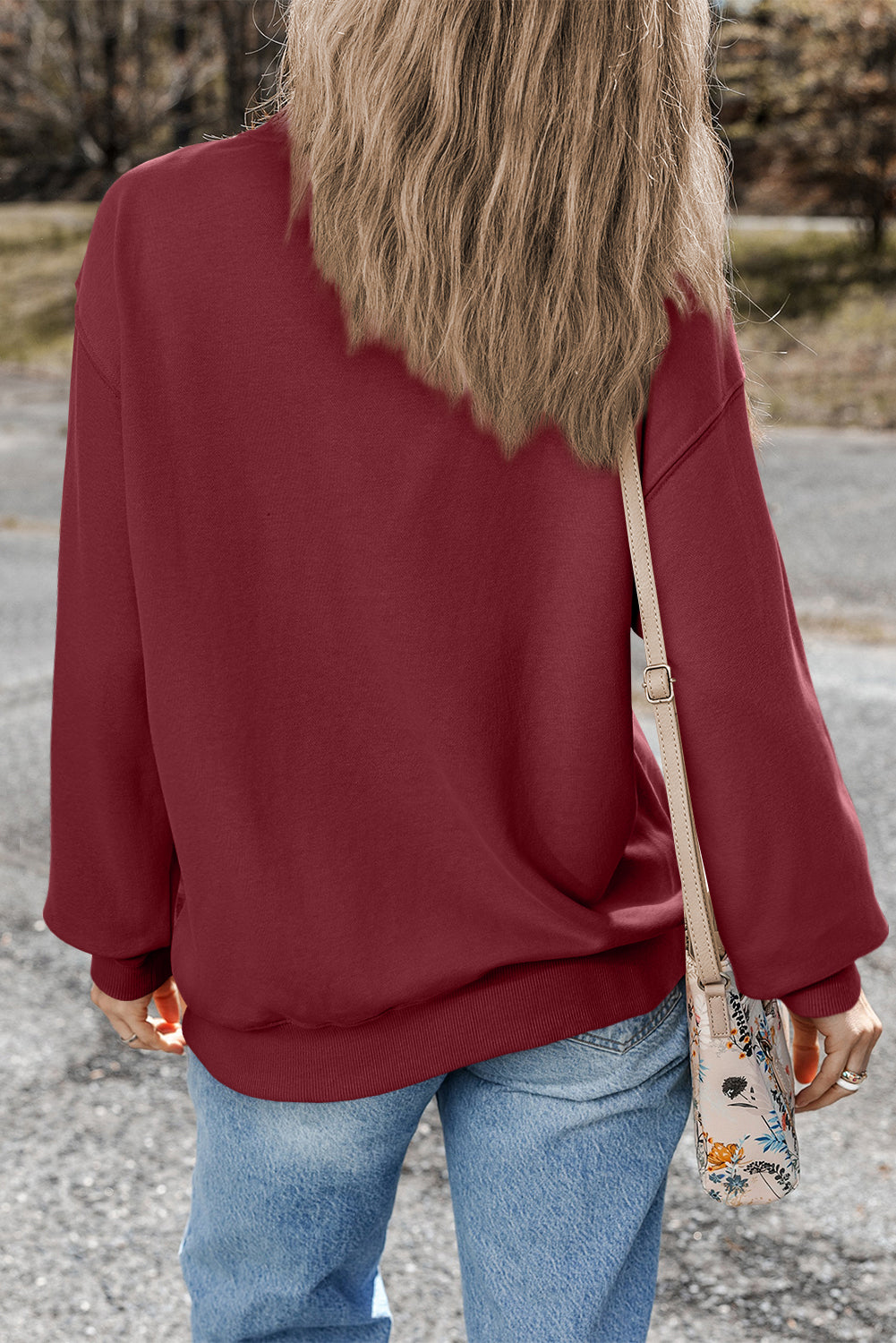 Bonbon Plain Drop Shoulder Crewneck Pullover Sweatshirt