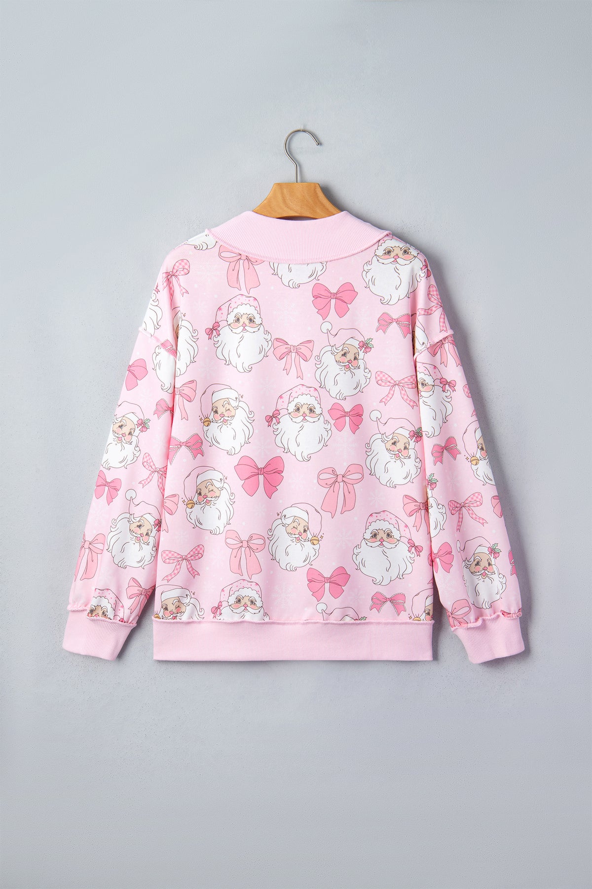 Pink Abstract Santa Print Drop Shoulder High Neck Sweatshirt