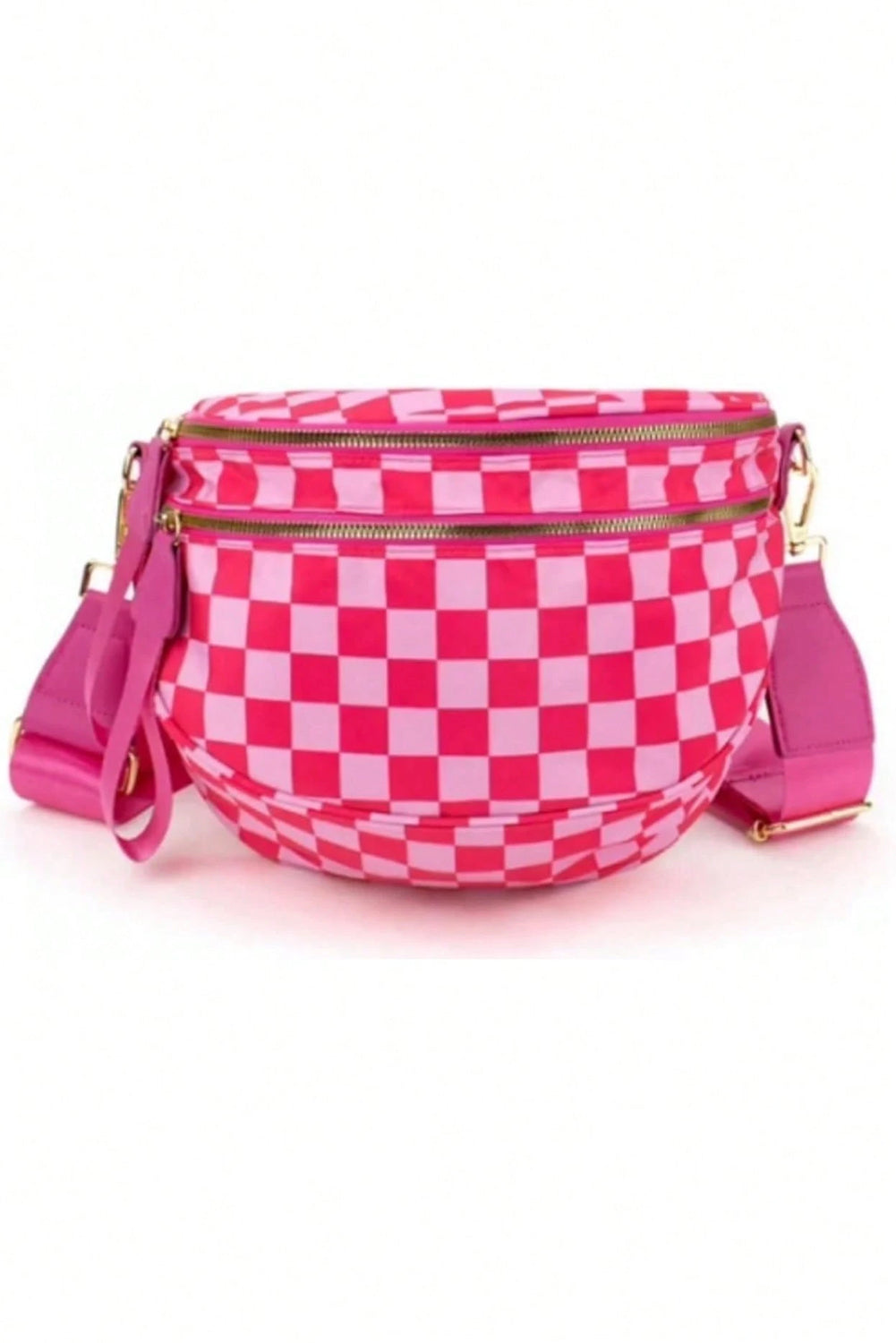 Dark Grey Checkered Print Wide Strap Large Crossbody Bag