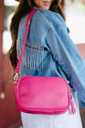 Rose Red Minimalist Square Shoulder Bag with Tassel