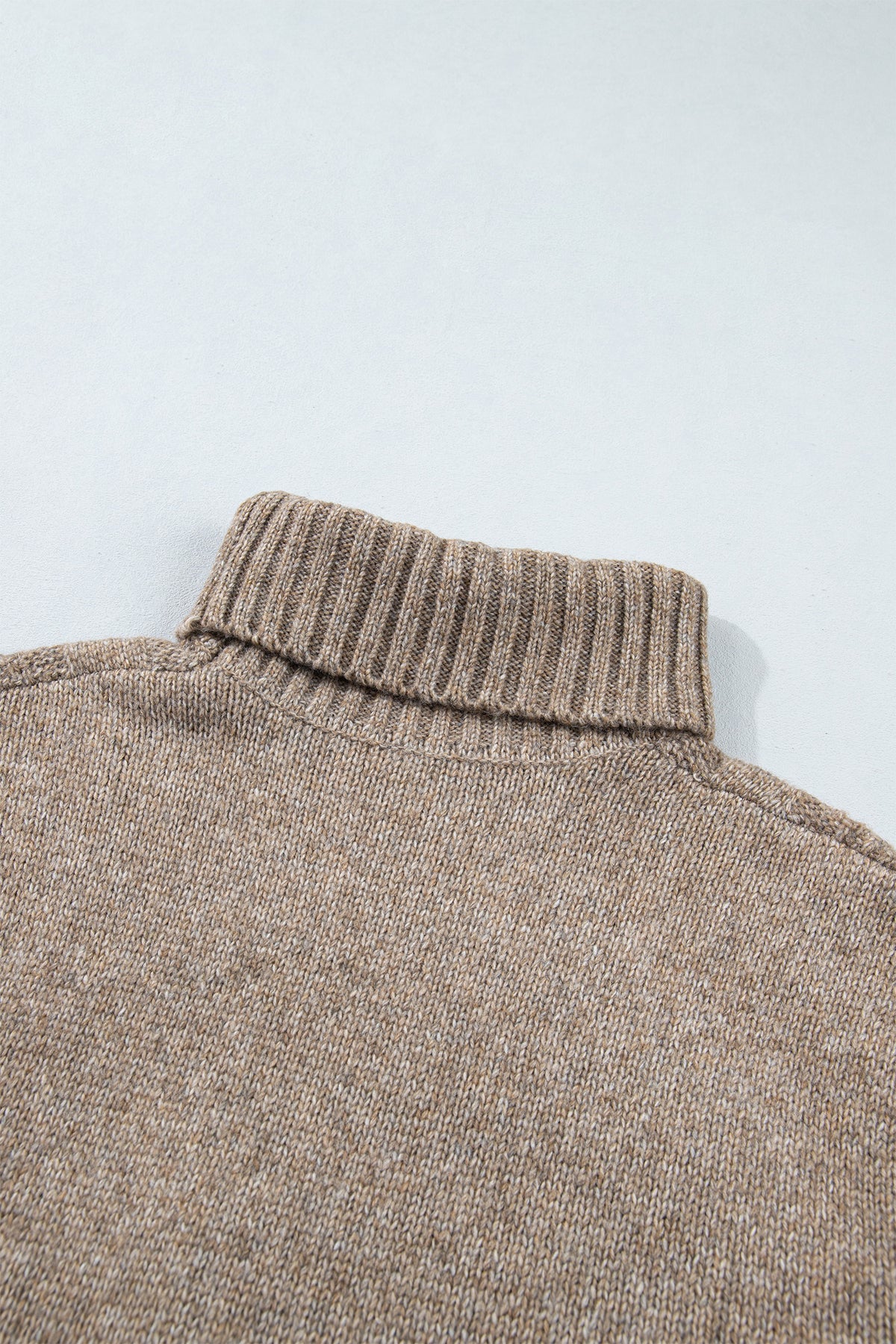 Dark Khaki High Neck Drop Shoulder Cable Knit Regular Length Sweater