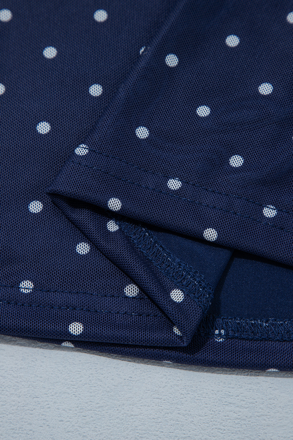 Blue Off Shoulder Polka Dot Mesh Long Sleeve Sheath Top