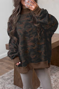 Brown Mockneck Camouflage Baggy Pullover Sweatshirt