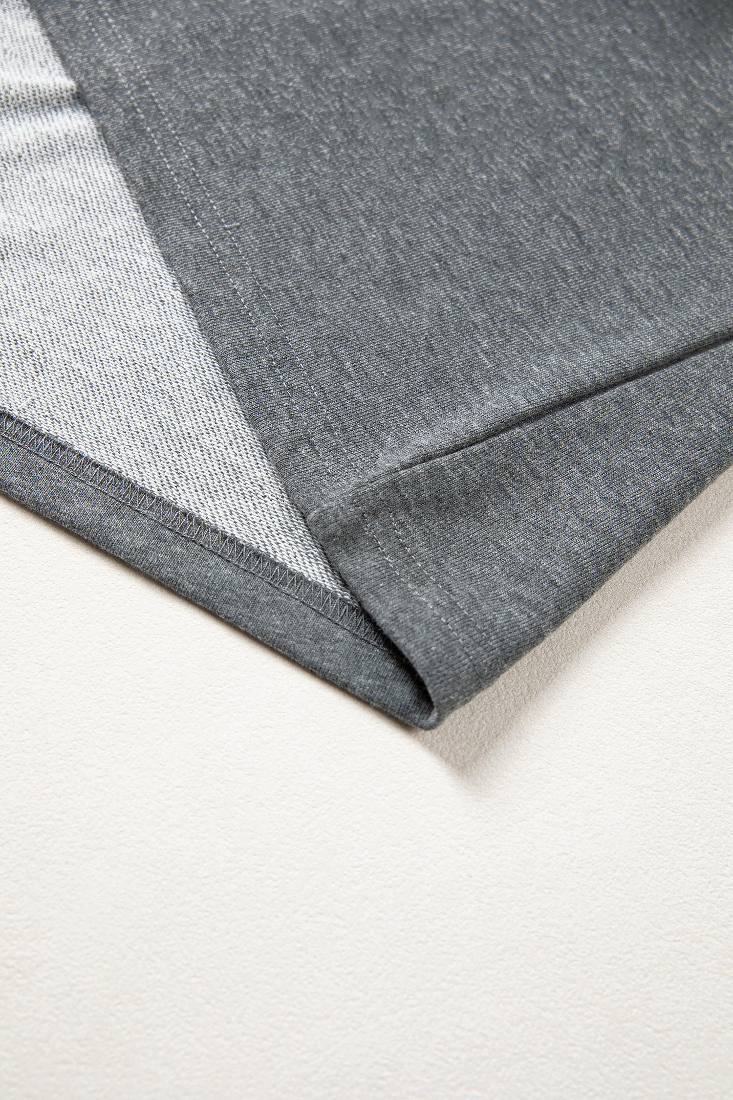 Carbon Grey Denim Color Block Patchwork Shirt Collar Short Sleeve Blouse