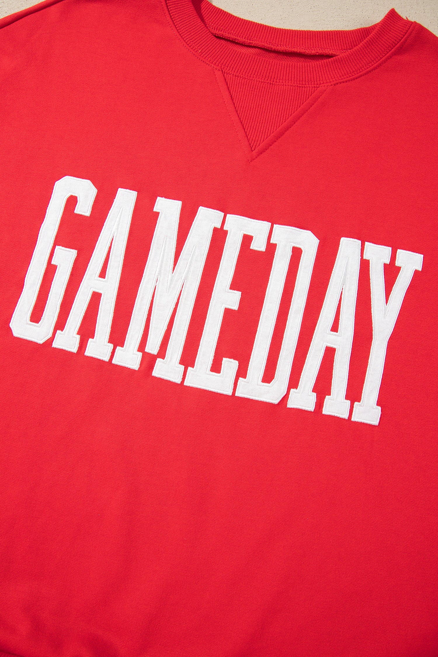 Fiery Red GAMEDAY Embroidered Patch Pattern Casual Shift Sweatshirt