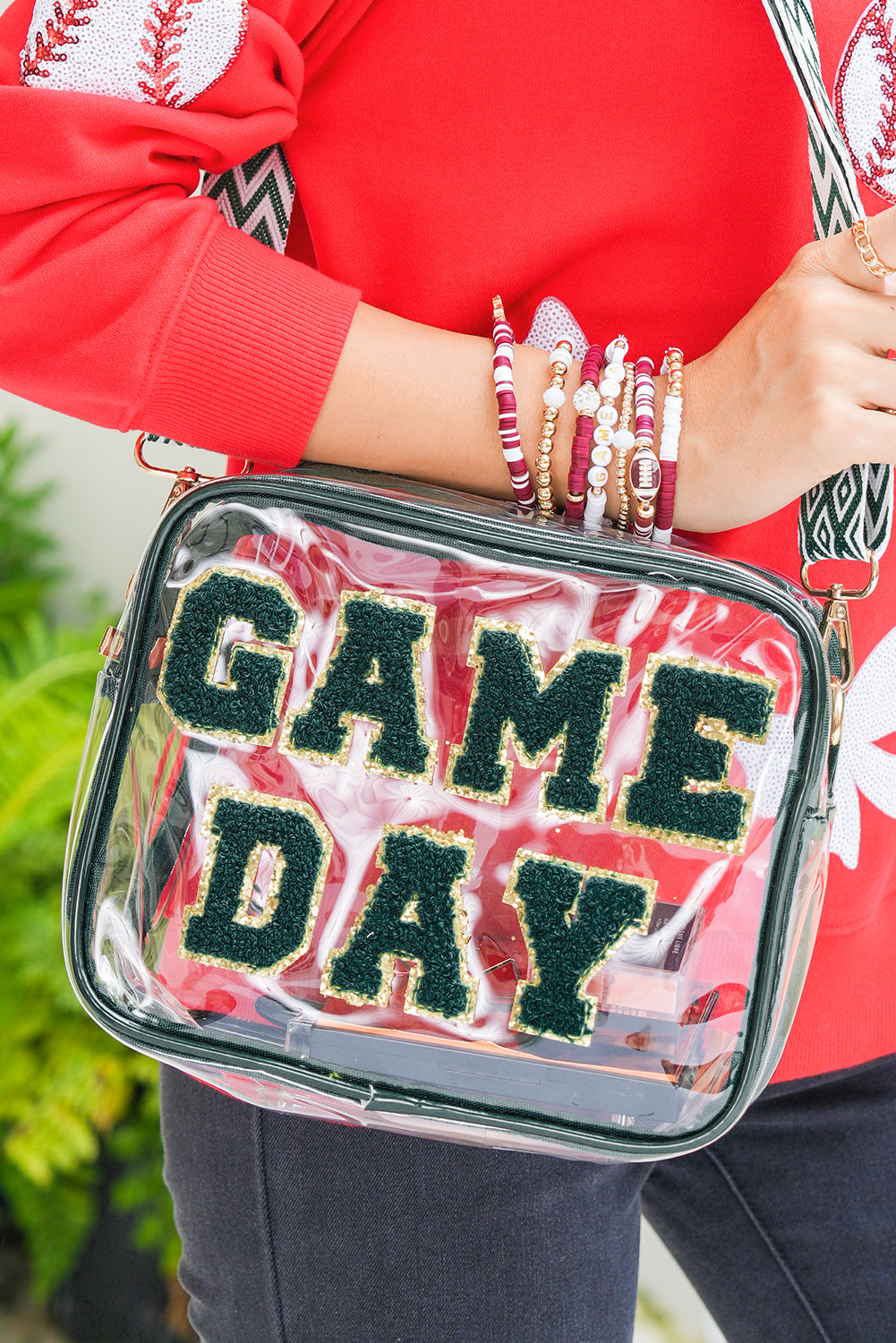 Blackish Green Game Day Clear PVC PU Material 23x15cm Single Shoulder Bag