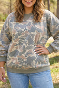 Multicolour Camouflage Print Shift Silhouette Long Sleeve Plus Size Sweatshirt