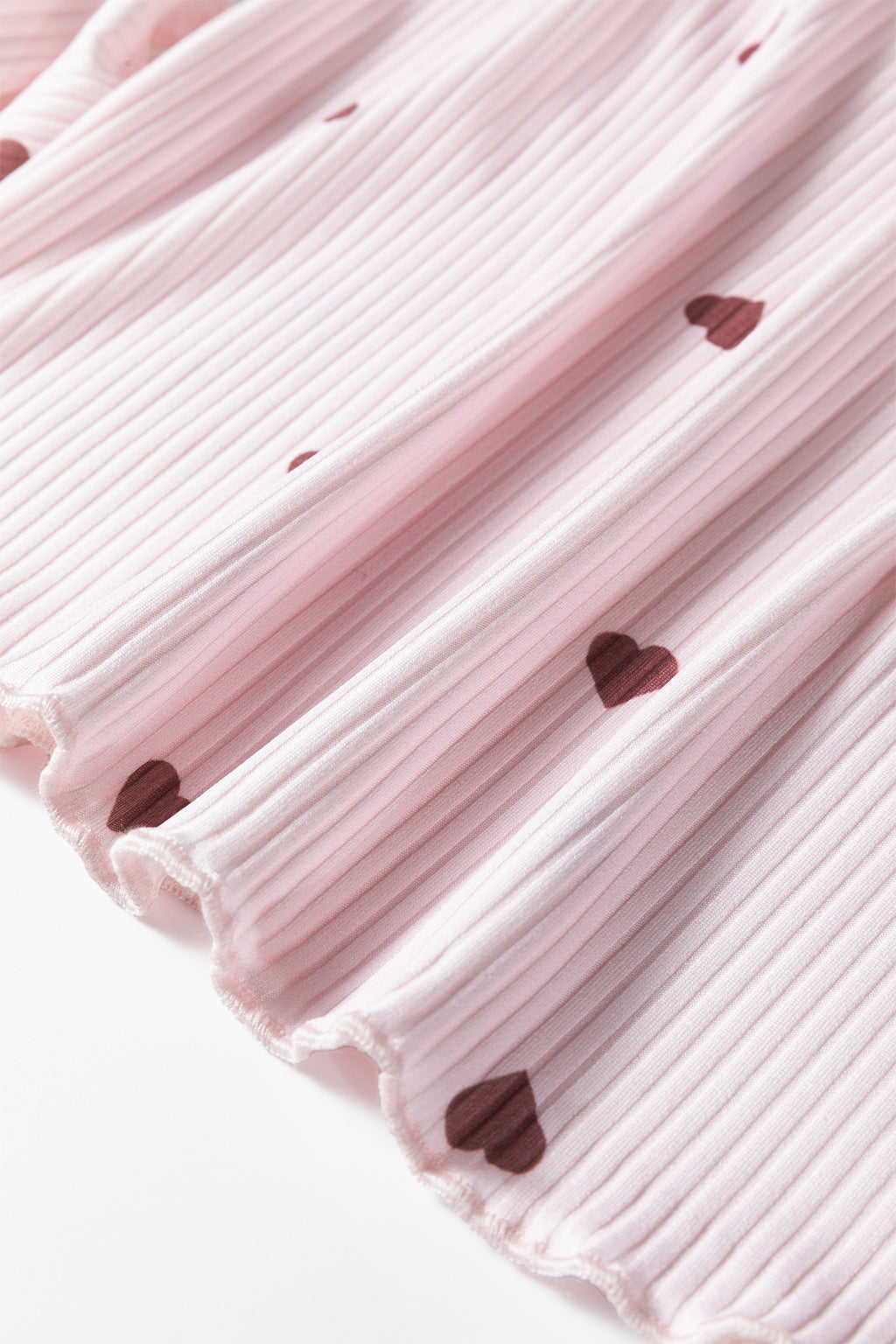 Light Pink Valentine Heart Shape Print Ribbed Knit Short Lounge Set