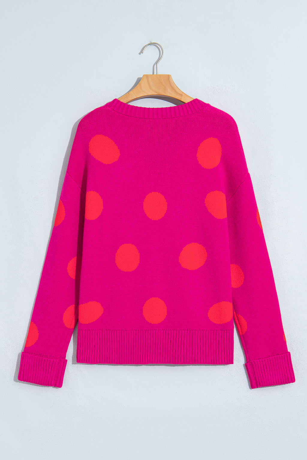 Strawberry Pink Playful Cozy Polka Dot Sweater