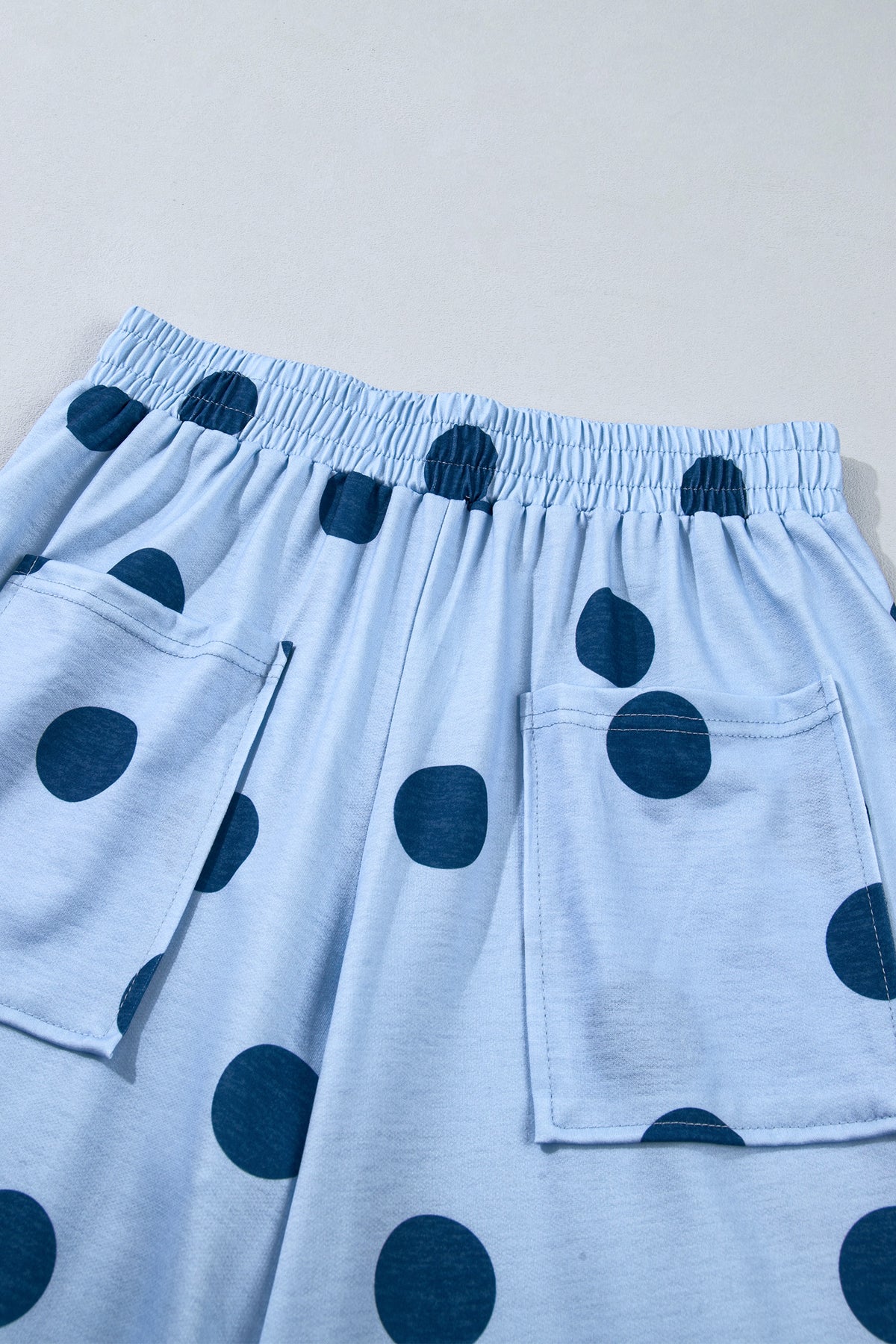 Sky Blue Polka Dot Wide Leg Elastic Waist Casual Pants