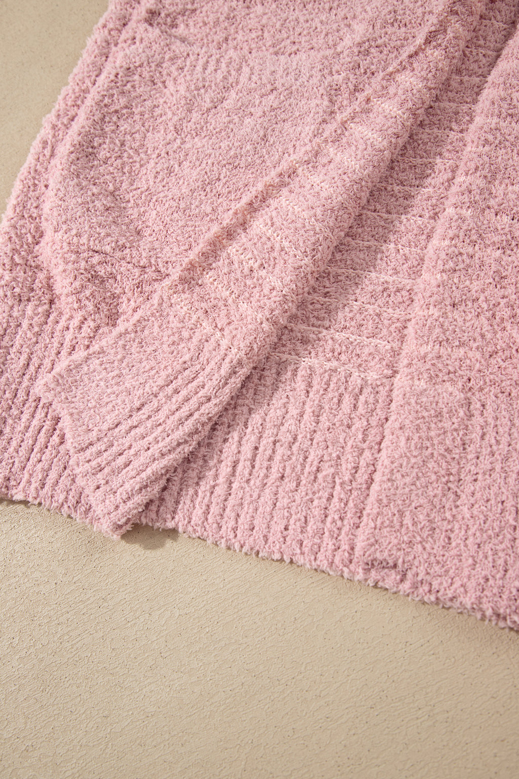 Light Pink Open Front Soft Fuzzy Ribbed Sweater Cardigan