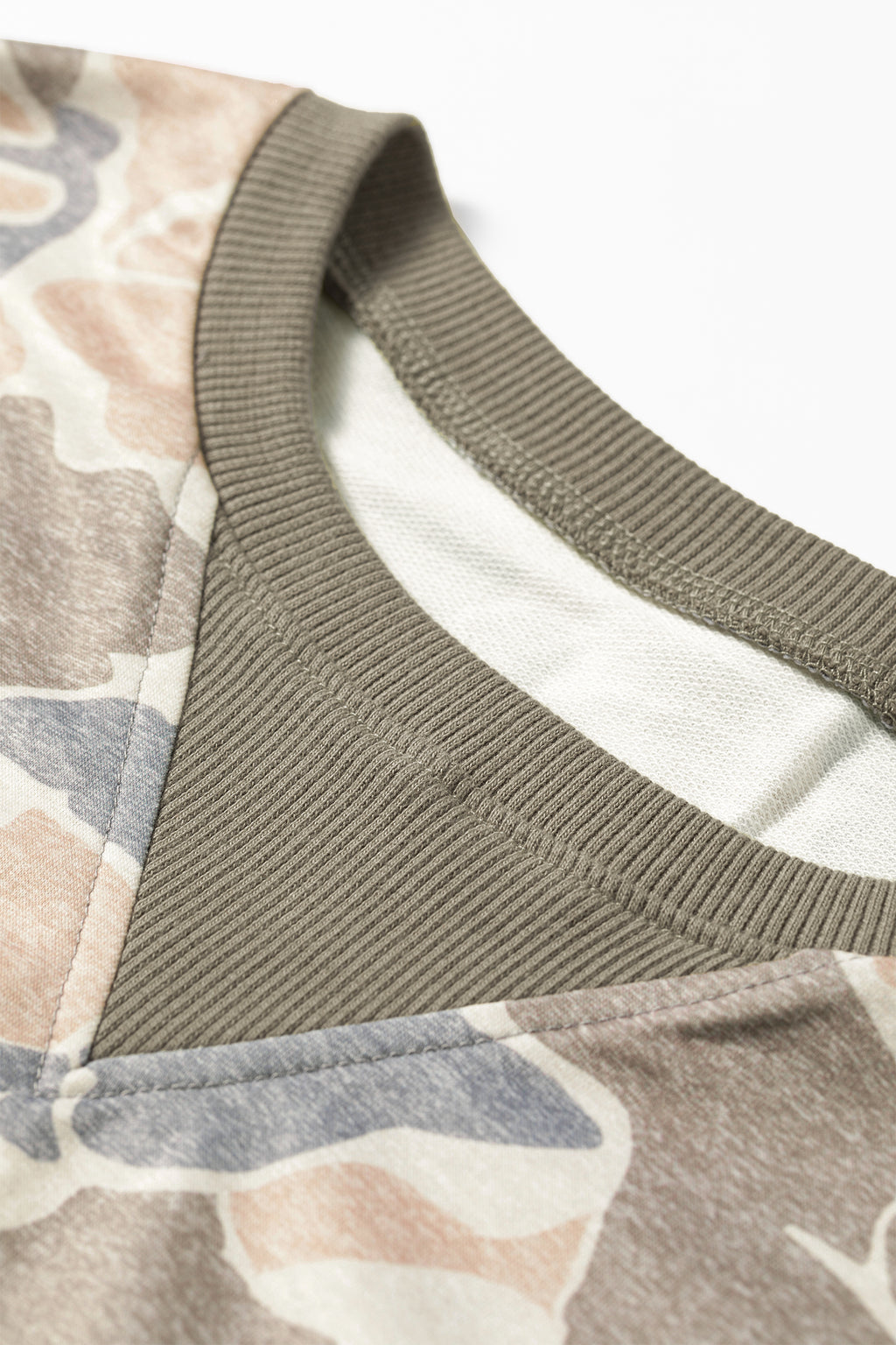 Multicolour Camo Print Ribbed Trim Casual Pullover Sweatshirt