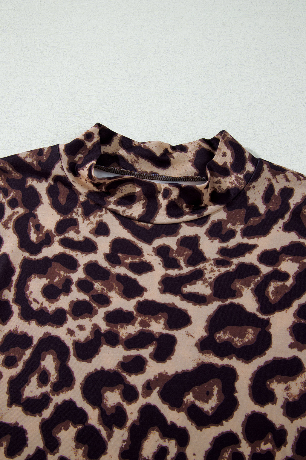 Khaki Leopard High Neck Long Sleeve Western Slim Top