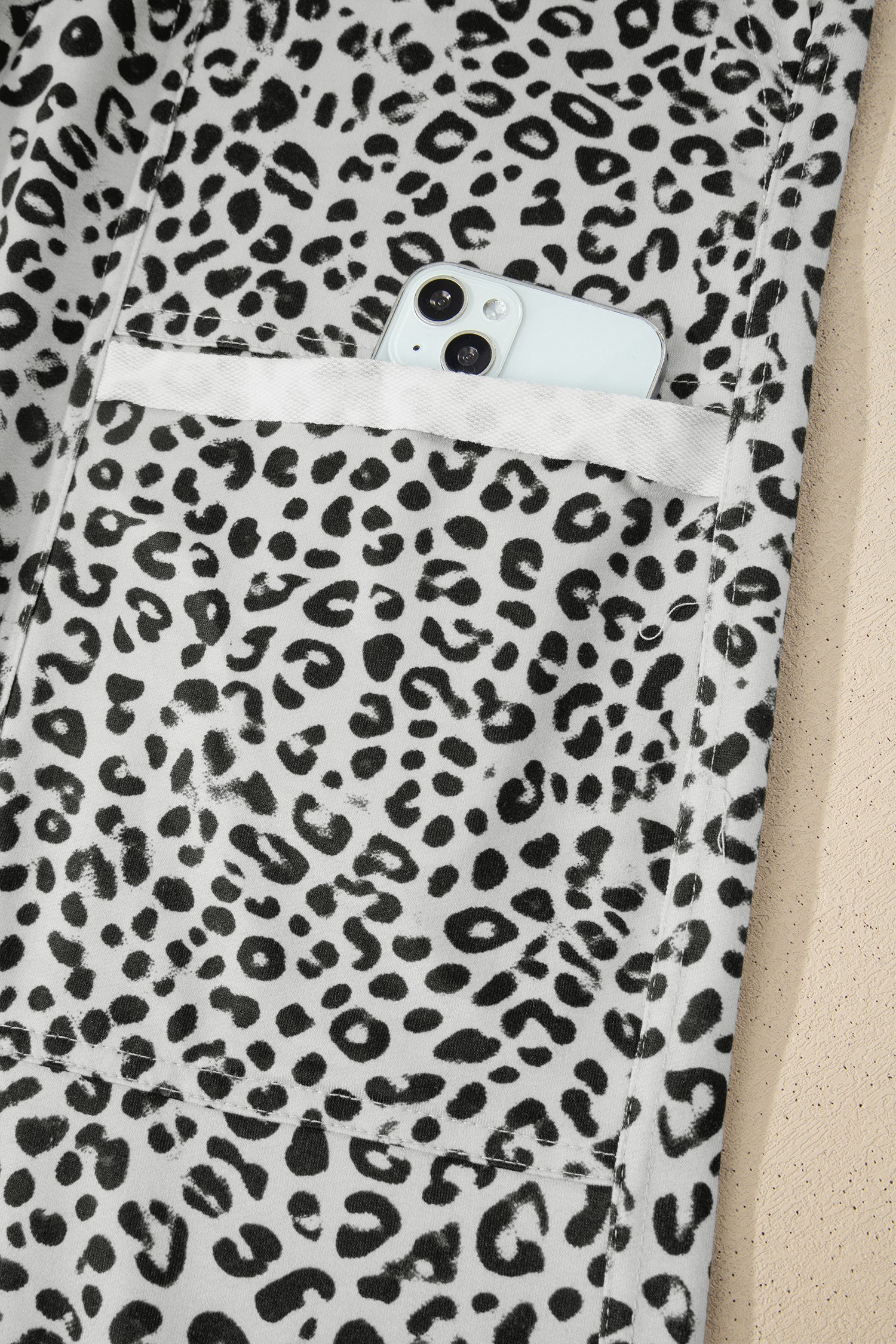 Gray Animal Print Wide Leg Terry Knit Pants