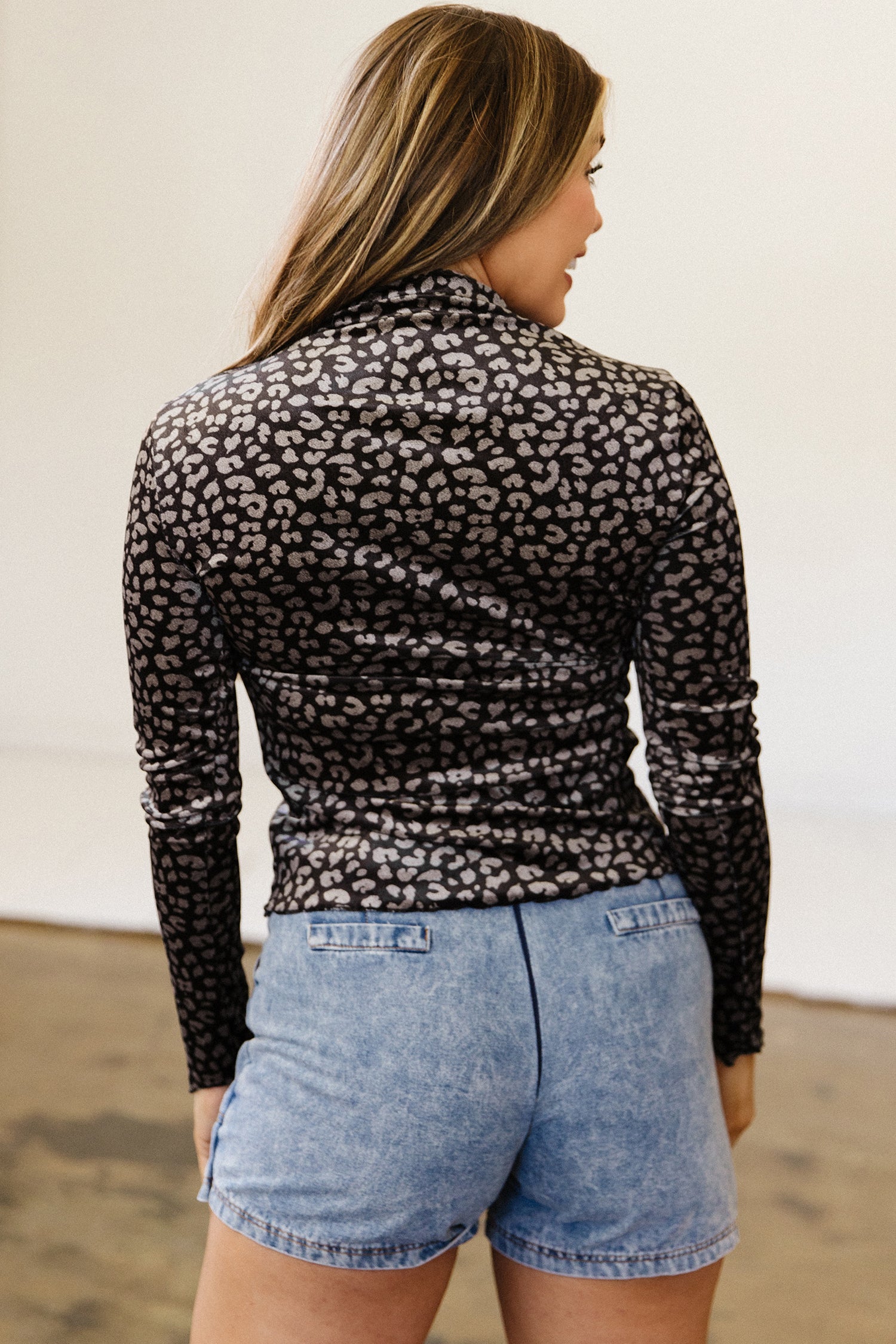 Brown Leopard Print Velvet Long Sleeve Western Style Pullover Top