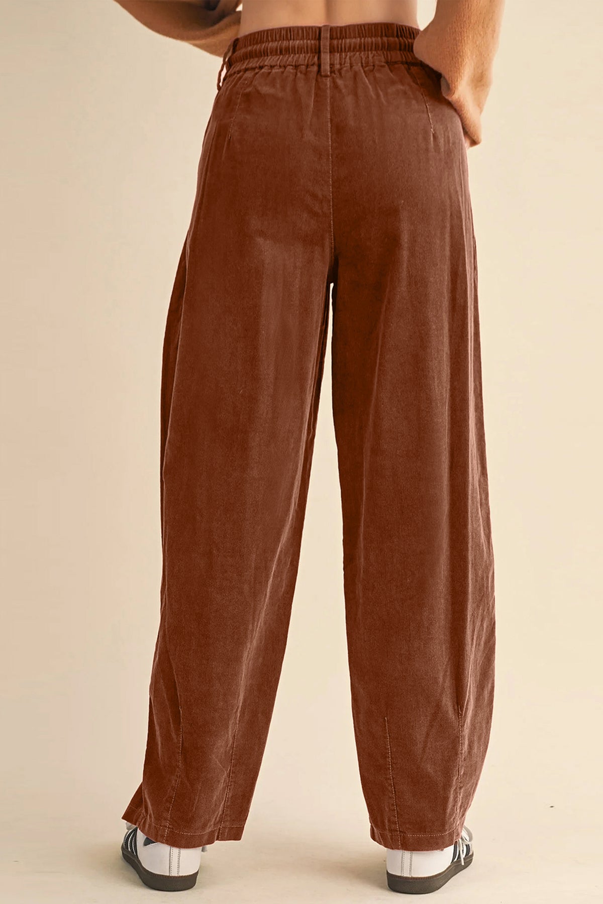 Chestnut Elastic Waist Drawstring Corduroy Casual Pants