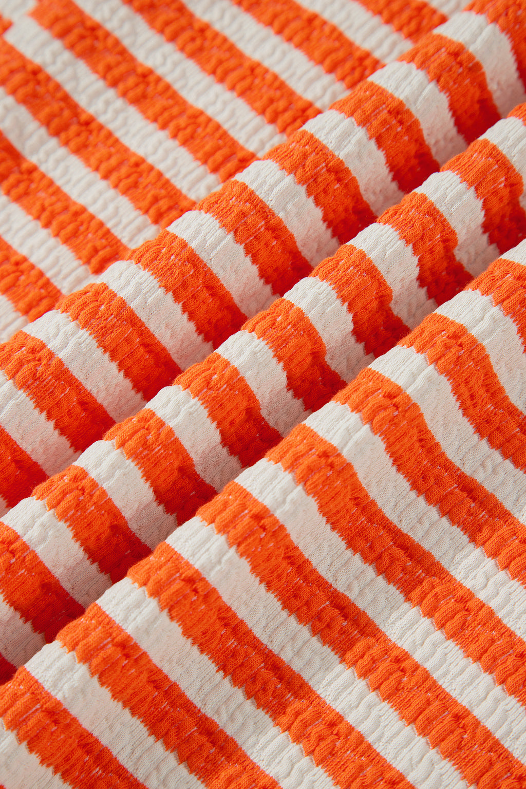 Orange Stripe Striped Textured Stand Neck Oversized Long Sleeve Top