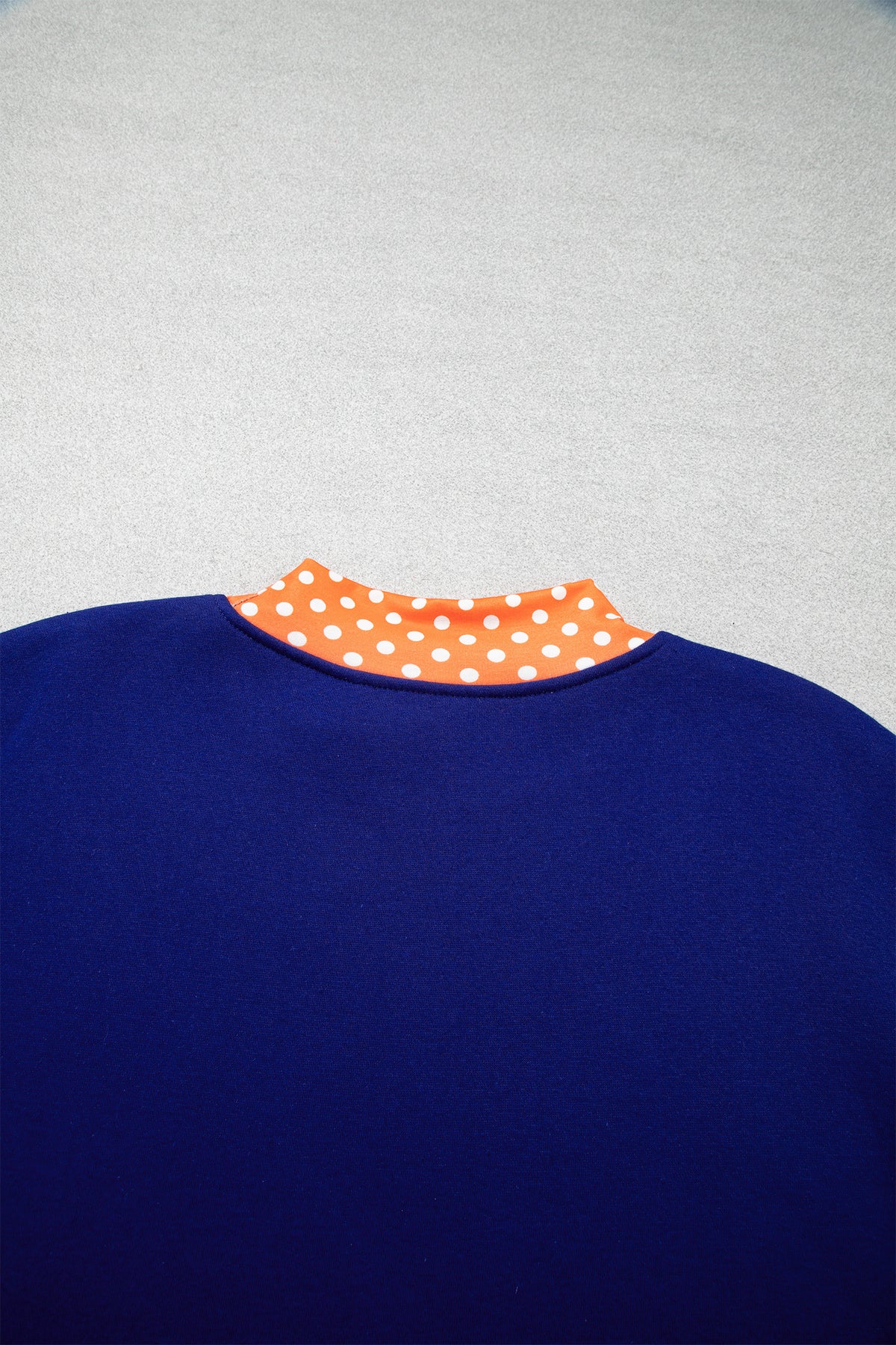 Tomato Red Polka Dot Letter Print Contrast Trim Mock Neck Sweatshirt