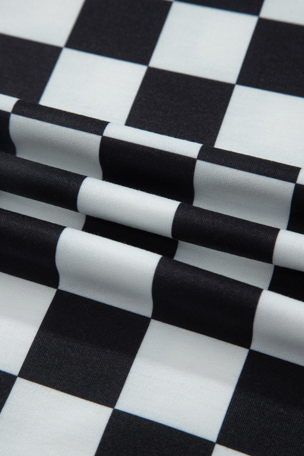 Black Checkered Print Color Block Trim Mock Neck Short Set