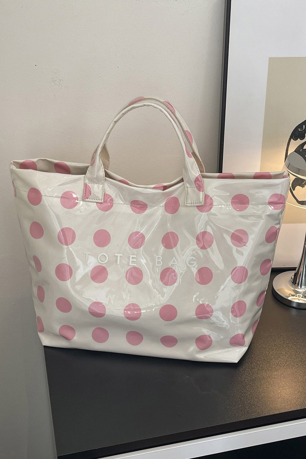 Color black Polka Dot Durable Waterproof PVC Tote Bag