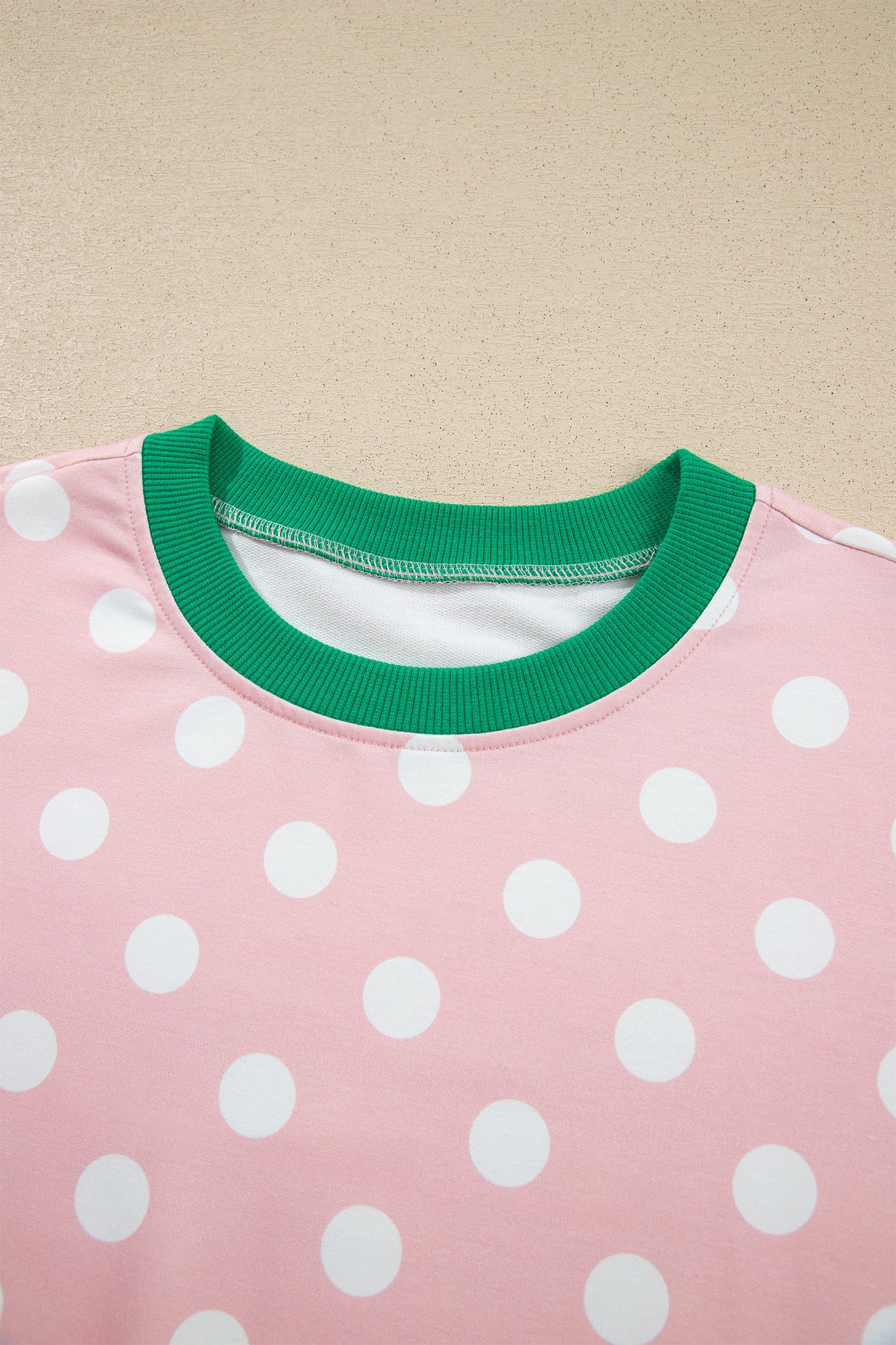 Pink Polka Dot Contrast Trim Long Sleeve Top Drawstring Shift Pants Set