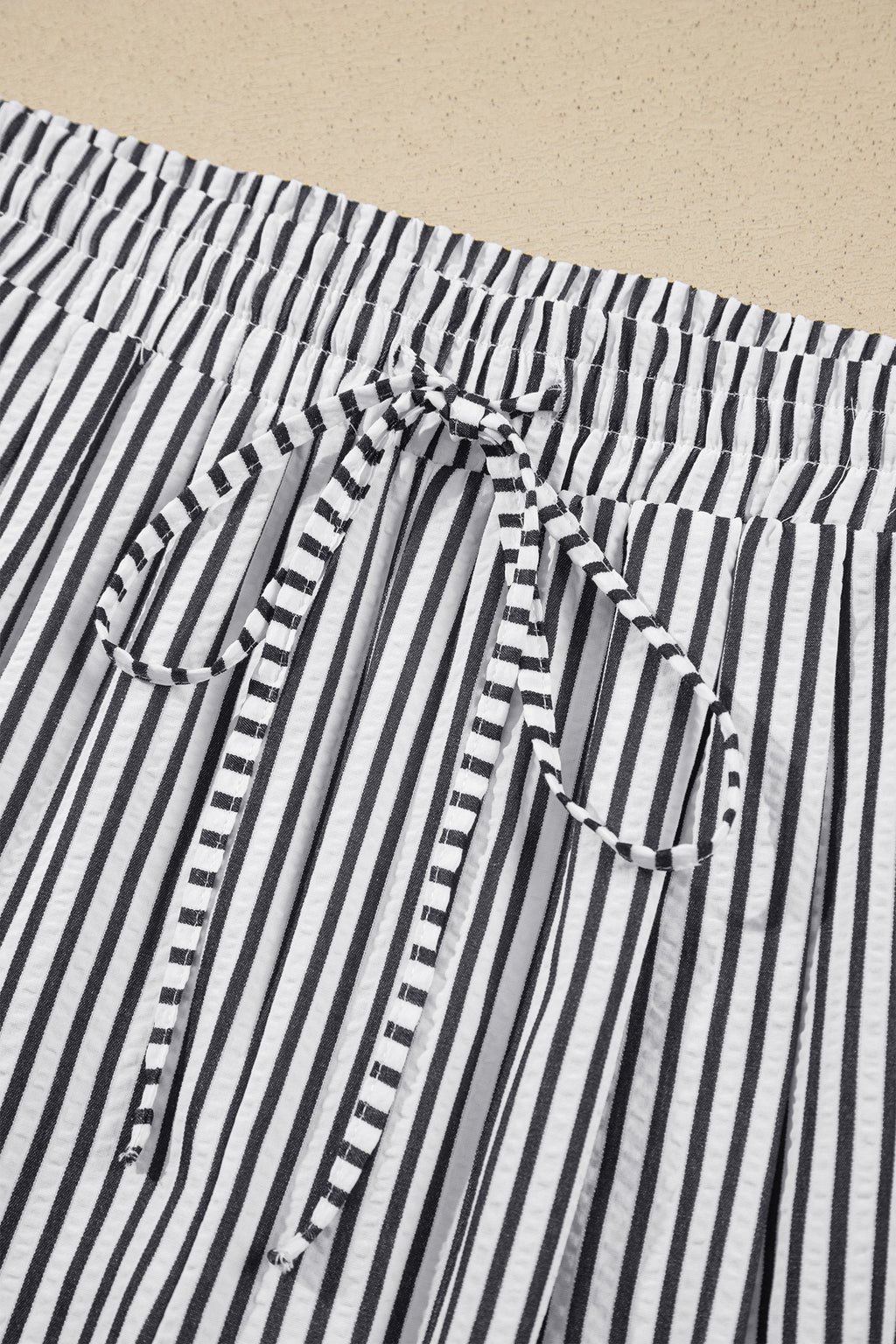 Black Stripe Plus Size Tie Waist Loose Pants