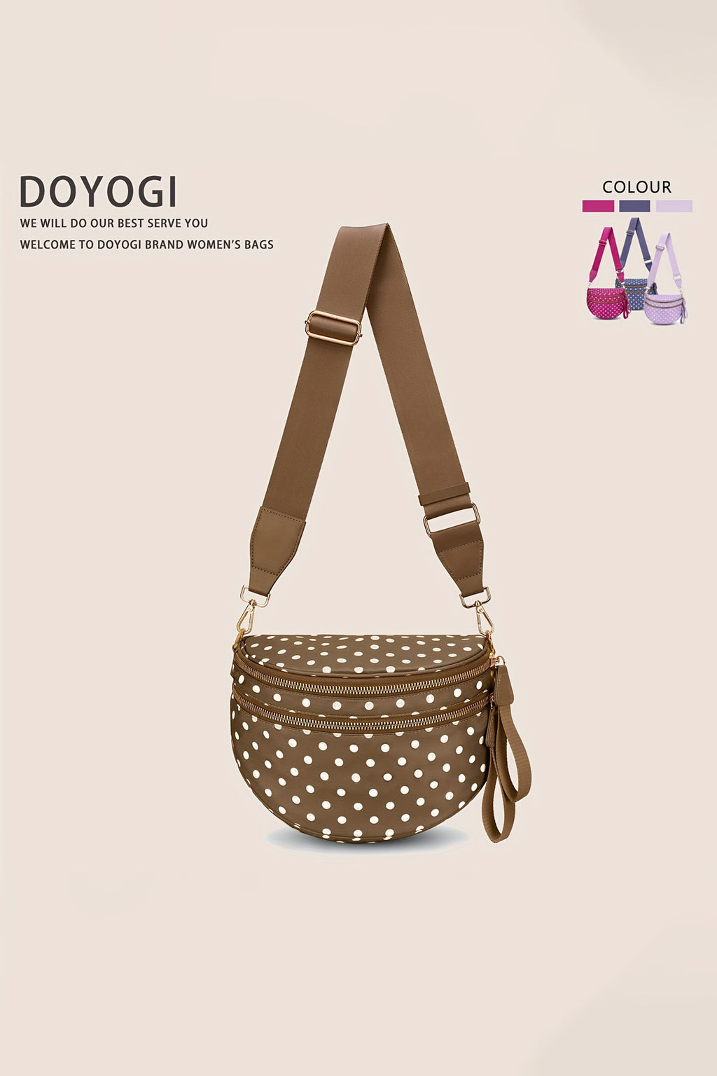 Camel Abstract/ Camouflage/ Polka Dot/ Leopard Print Double Zip Fashion Crossbody Bag