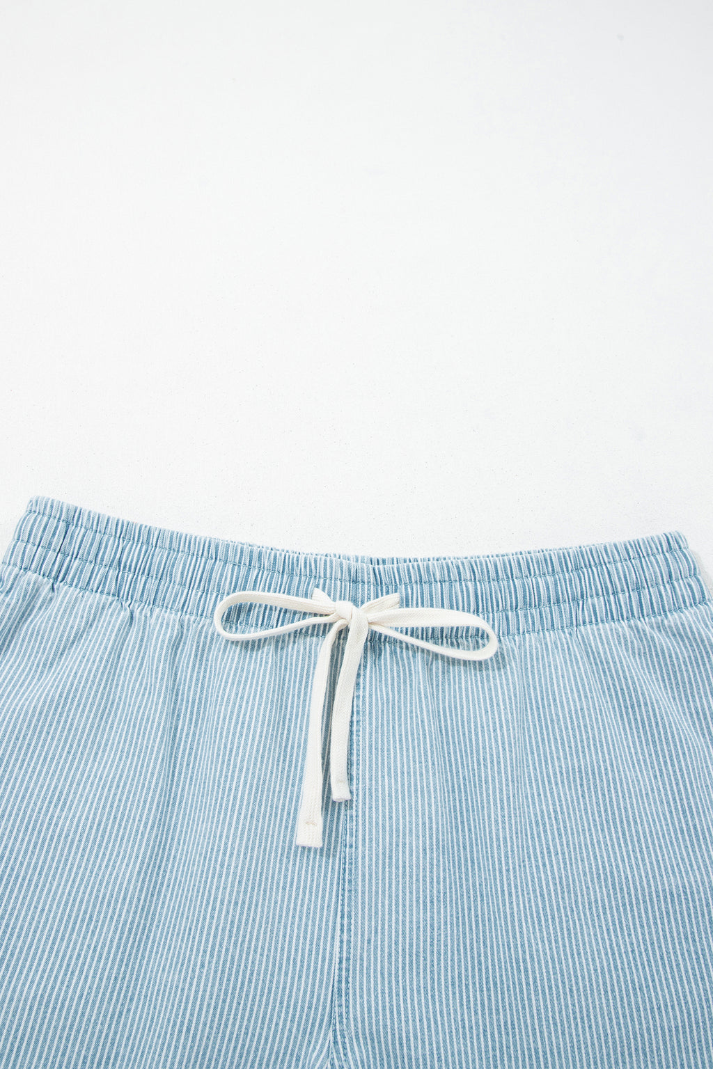 Sky Blue Stripe Plus Size Contrast Drawstring Elastic Waist Denim Shorts