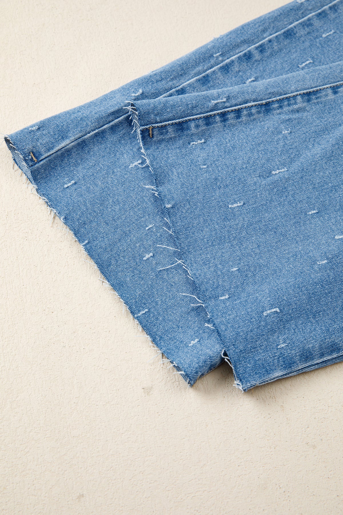 Mist Blue Distressed Detail Tummy Control Raw Hem Jeans