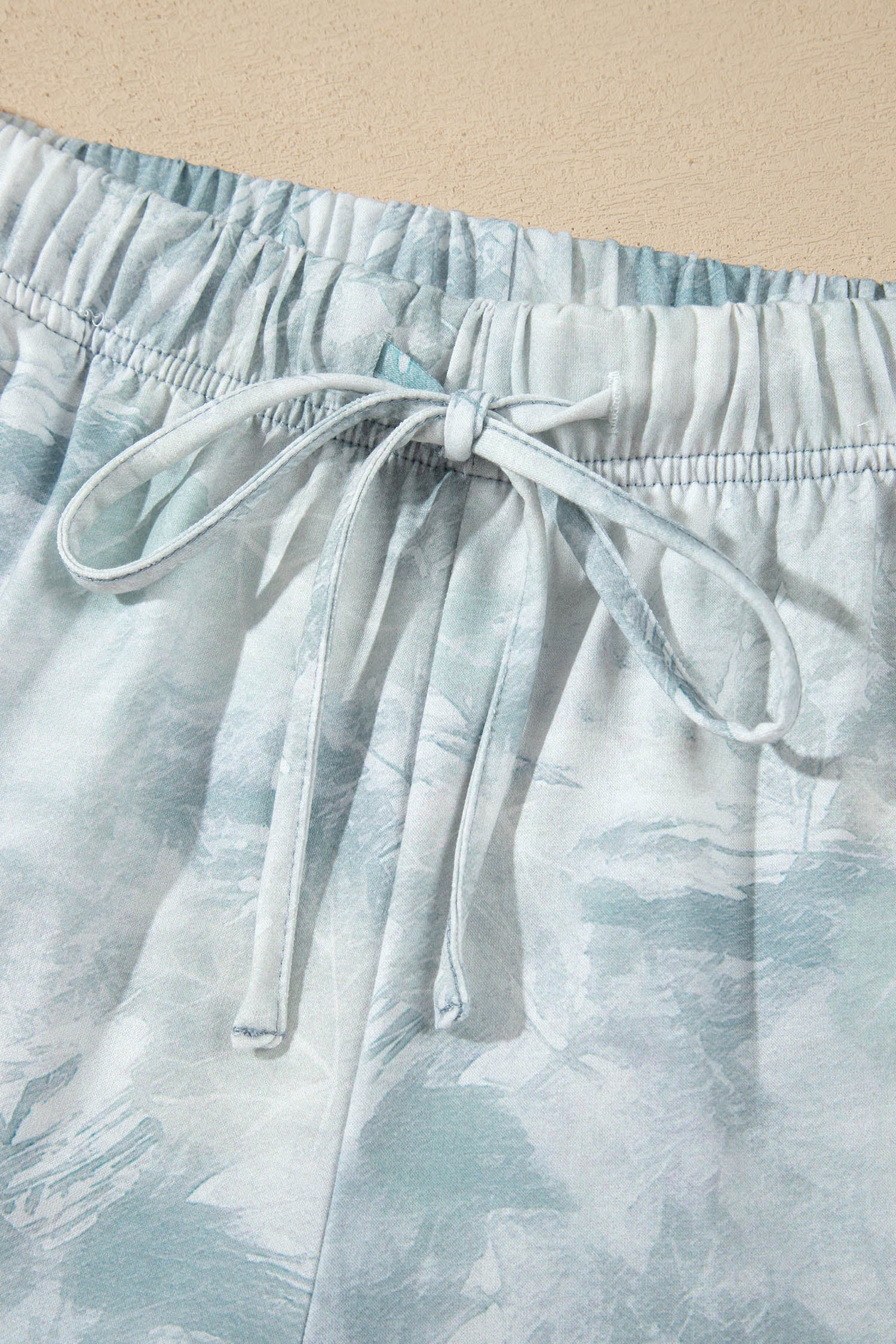 Green Casual Camouflage Short Sleeve Elastic Waist 2pcs Set