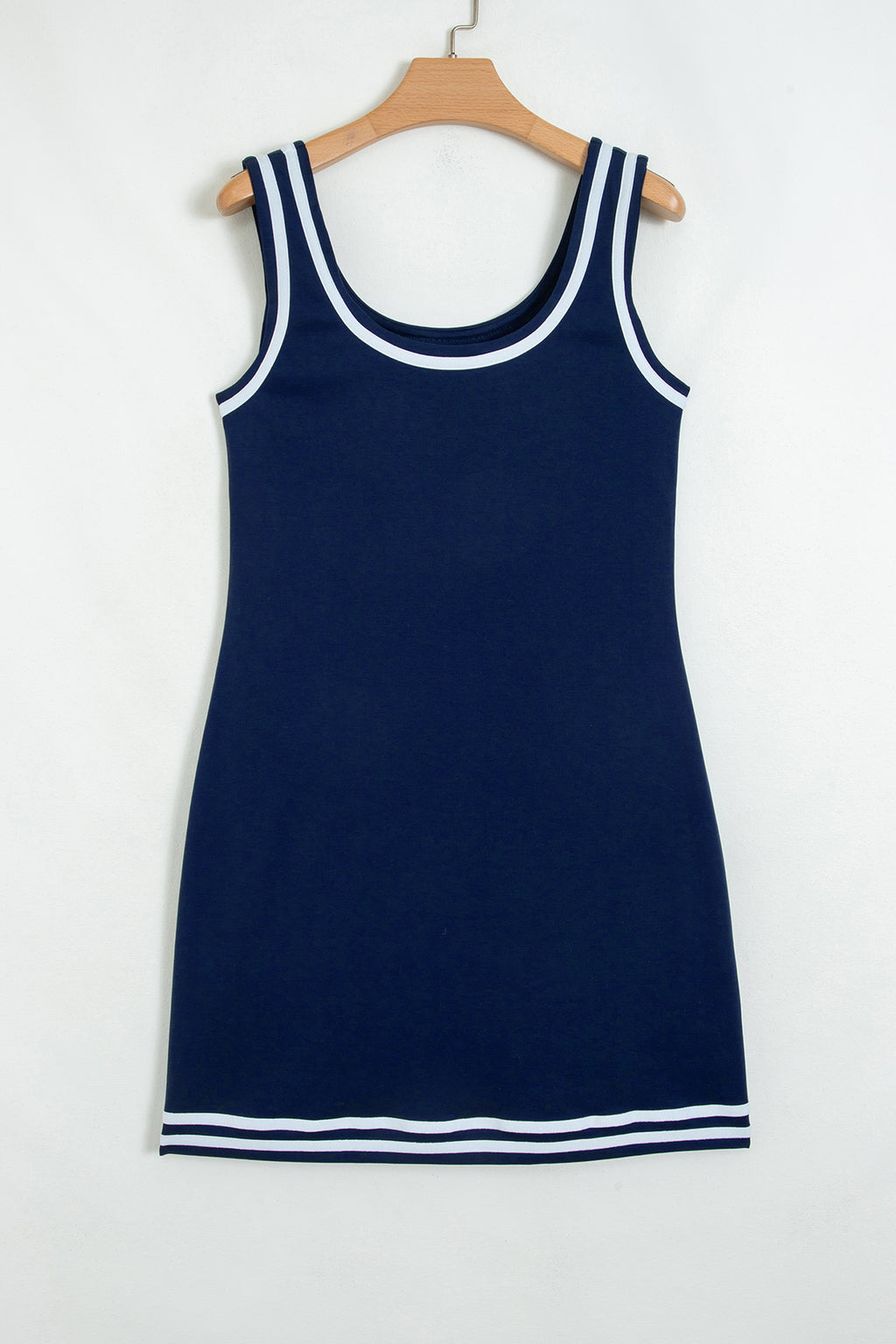 Dirty blue Contrast Trim U Neck Sleeveless Mini Dress
