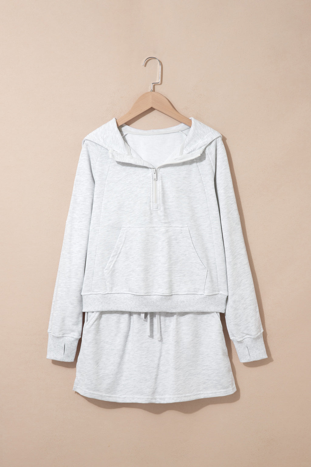 Light Grey Long Sleeve Zip-Up Top Elastic Waist Skort Set