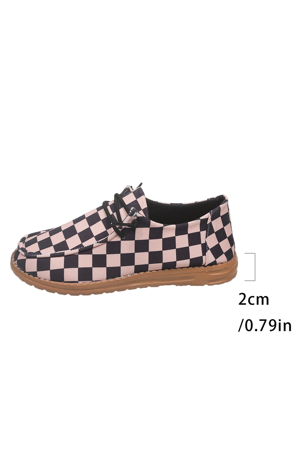 Dark Brown Checkered Print PU Leather Lace Up Detail Flat Shoes