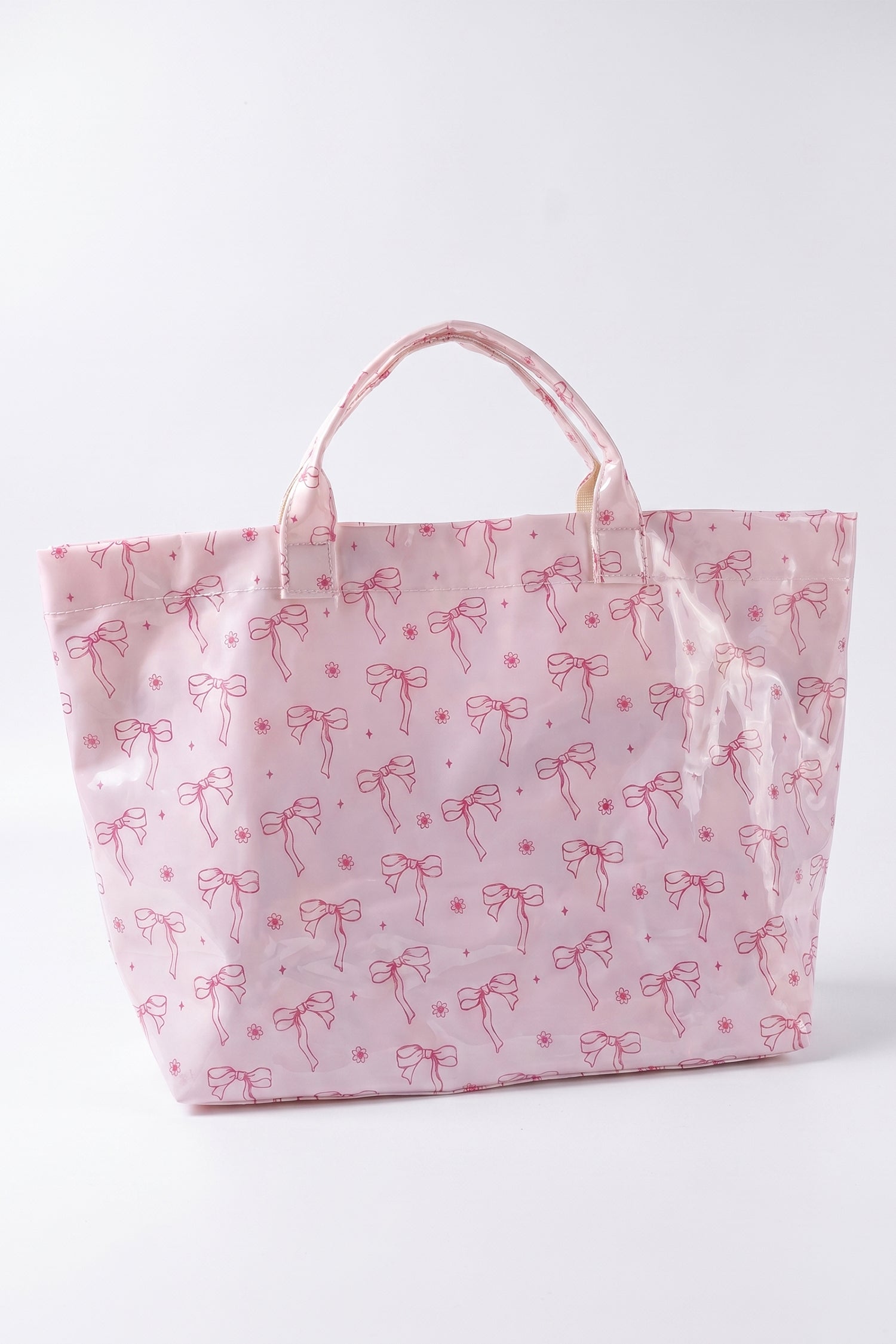 White Sweet Bow Flower Printed Sleek Vilnyl Tote Bag