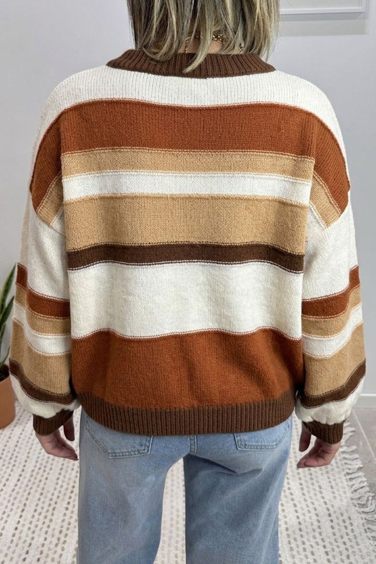 Multicolour Striped Crew Neck Long Sleeve Knit Sweater