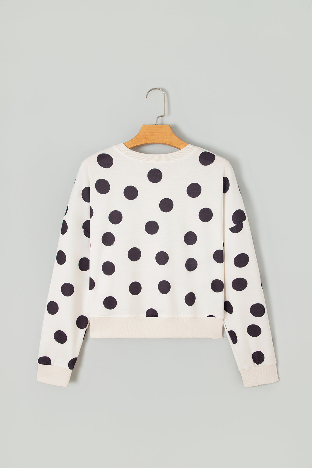 Beige Casual Polka Dot Round Neck Pullover Sweatshirt