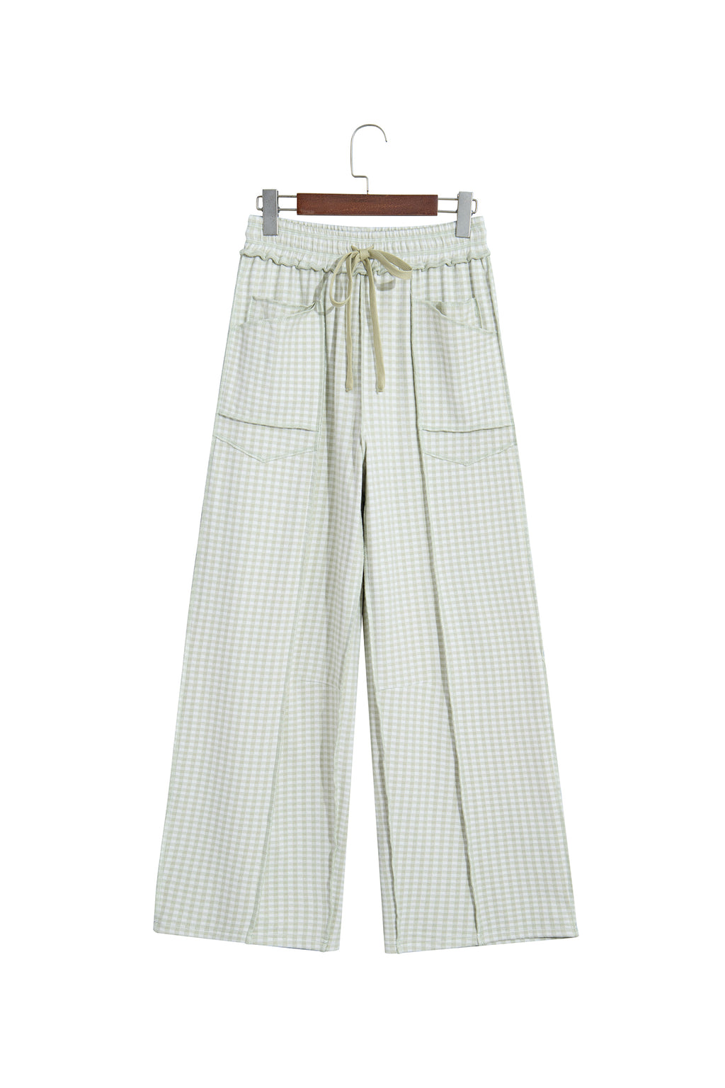 Green Plaid Contrast Trim Drawstring Elastic Waist Shift Pants