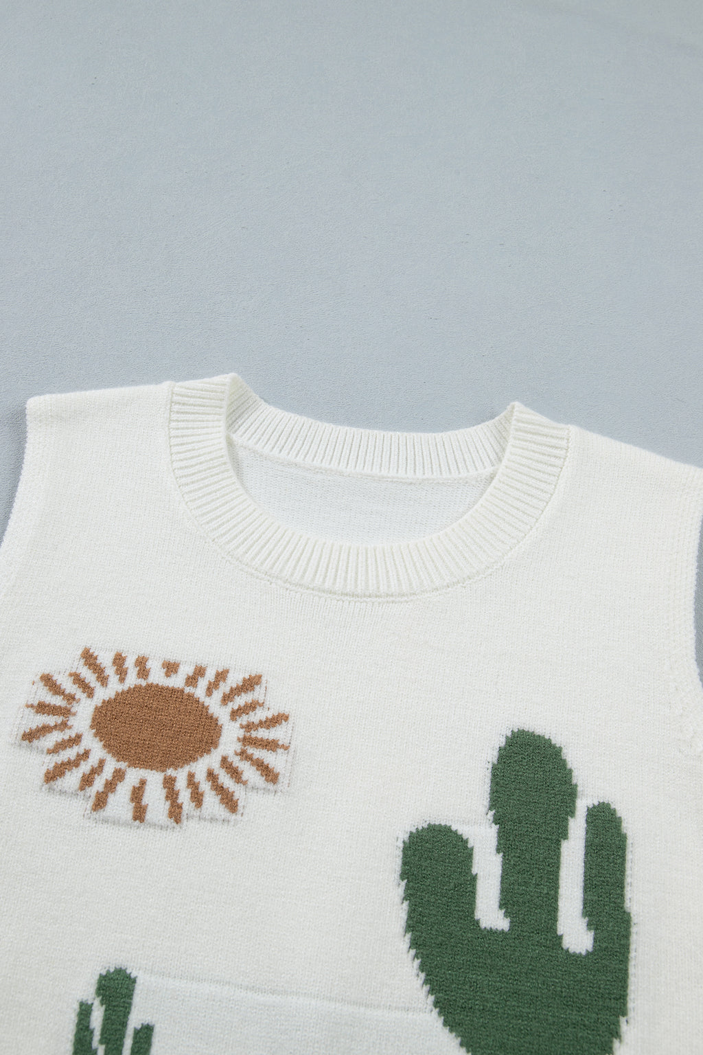 Multicolour Cactus Western Oasis Loose Sweater Vest