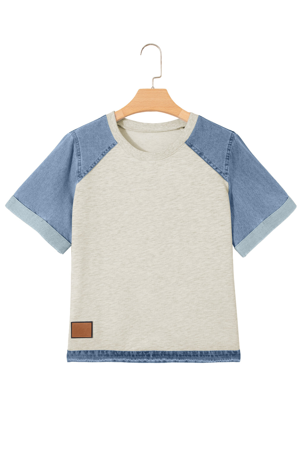 Parchment Denim Color Block Patchwork Round Neck Tee